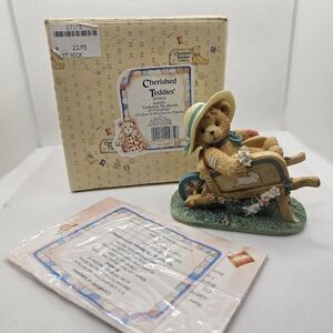 New Cherished Teddies JENNIFER blooms Summer Figurine Box Wheelbarrow spring gif
